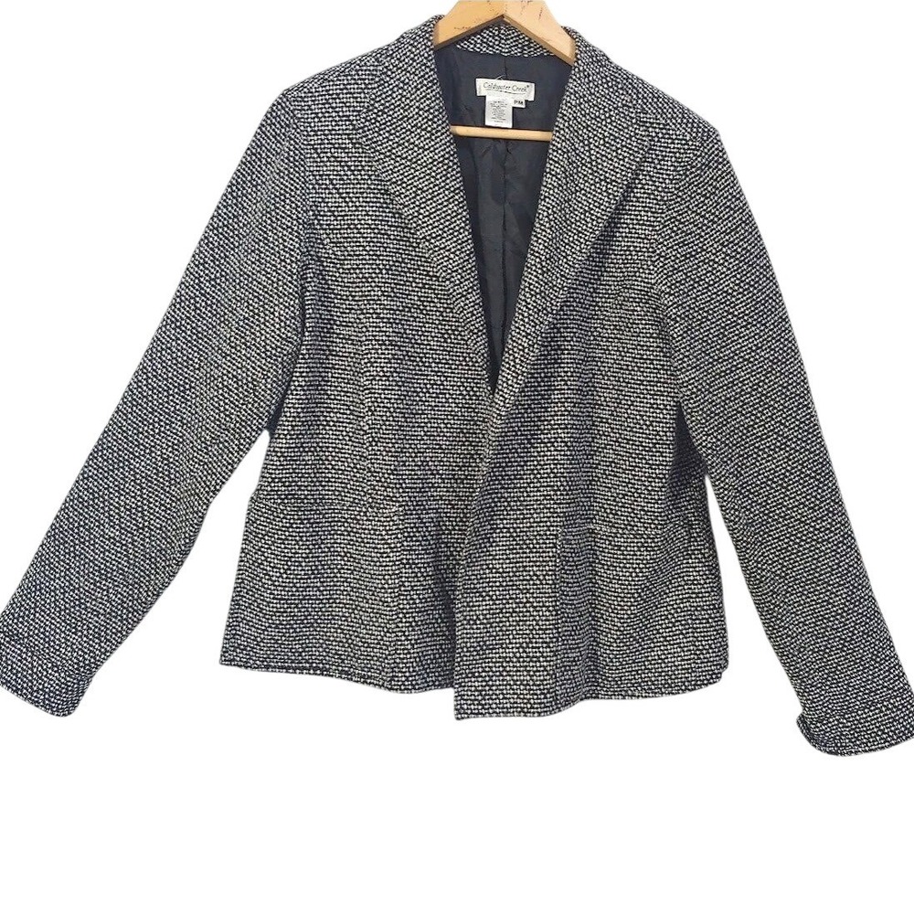Coldwater Creek Womens Jacket Tweed Blazer Size PM Black White Textured‎